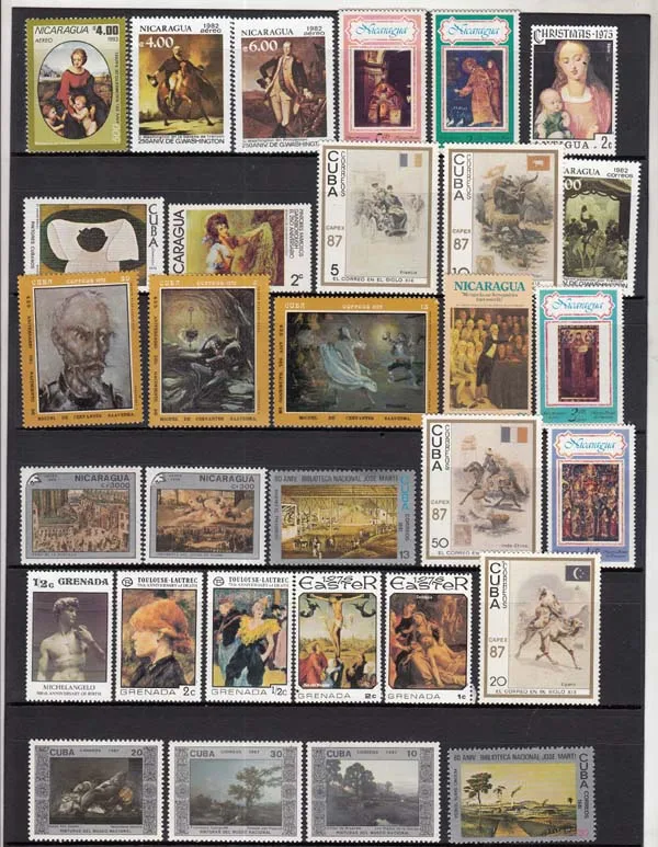 New 50Pcs/Lot Artist Paint Famous Paintings All Different From Many Countries NO Repeat  Postage Stamps for Collecting