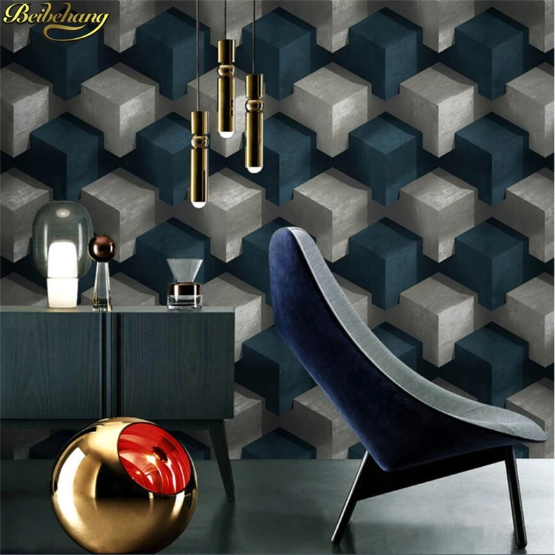 

beibehang Wall paper Abstract Cube Plaid 3D Personality Wallpaper 3D Simple Modern Fashion TV Background Wall papel de parede