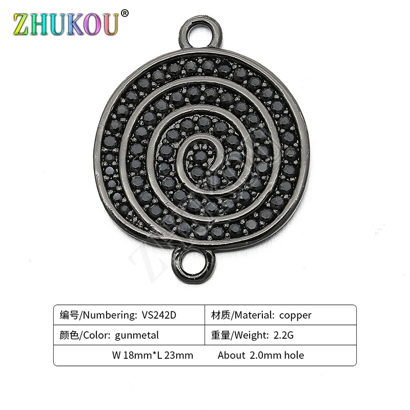 18*23mm Brass Cubic Zirconia Round Charms Connectors DIY Jewelry Findings Accessories, Hole: 2mm, Model: VS242
