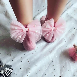 Calcetines tobilleros de algodón con lazos para niñas pequeñas, medias de princesa con abalorios, novedad