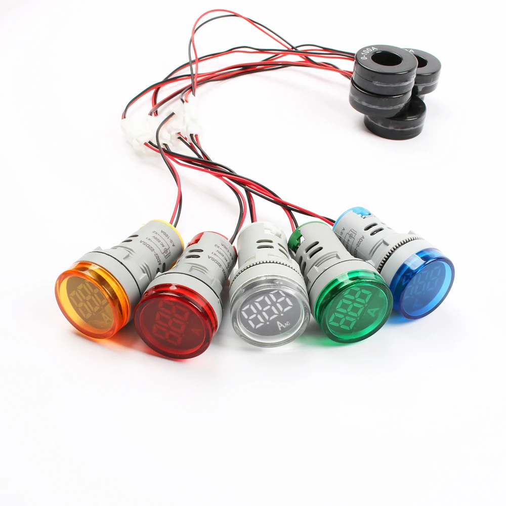 22mm Mini Ammeter Current Meter Indicator LED with CT Transformer White Yellow  Red Green Blue illumination Plastic Meter