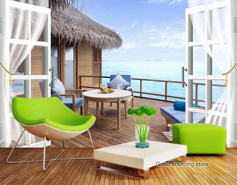 living room bedroom 3D sea sight balcony photo wallpaper