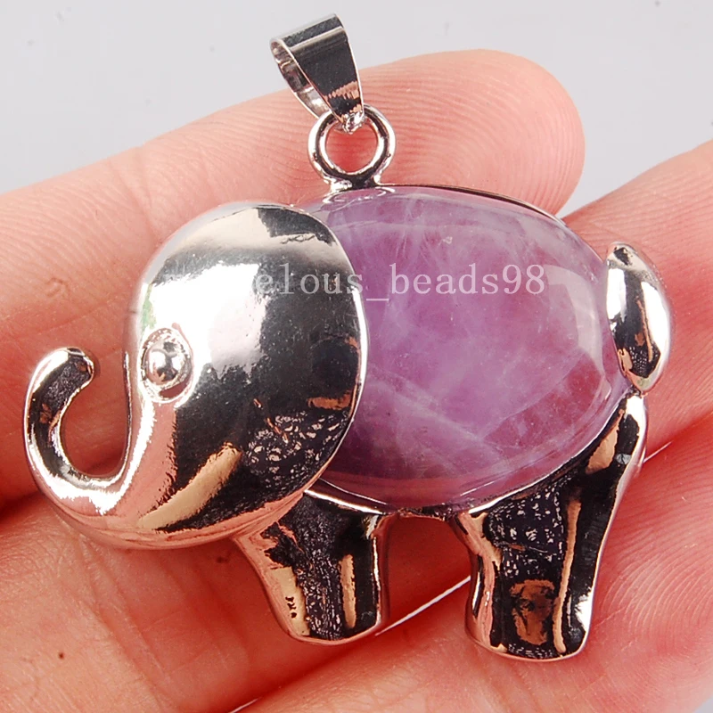 Fashion Jewelry Natral Purple Crystal Elephant Women Men Pendant Bead 1Pcs MC3899