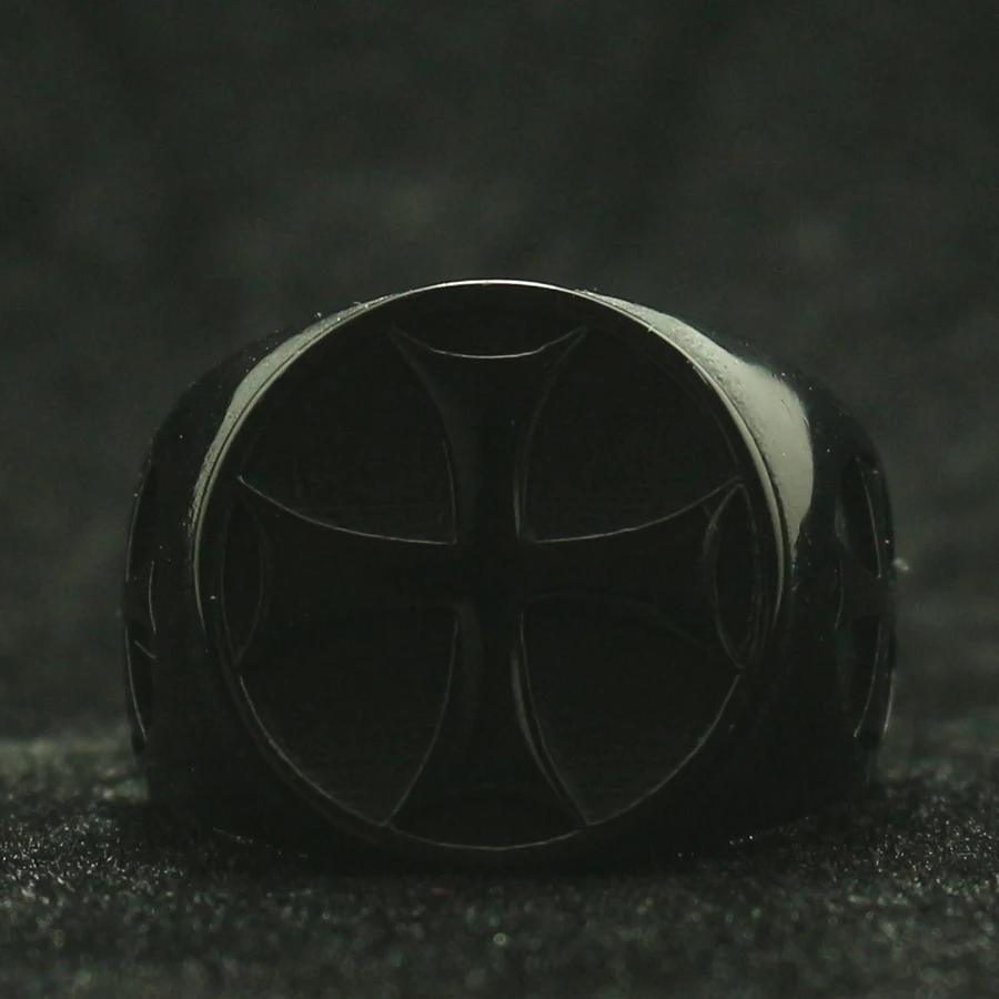 Mens Boys 316L Stainless Steel Cool Biker Classic Black Cross Ring