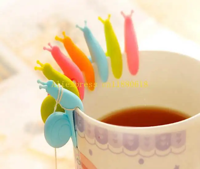 

5000pcs/lot Cute Snail Shape Tea Bag Clip Cup Mug Tea Infusers Strainer Clips Party Decor Silicone Tea Bag Holder 6 colors