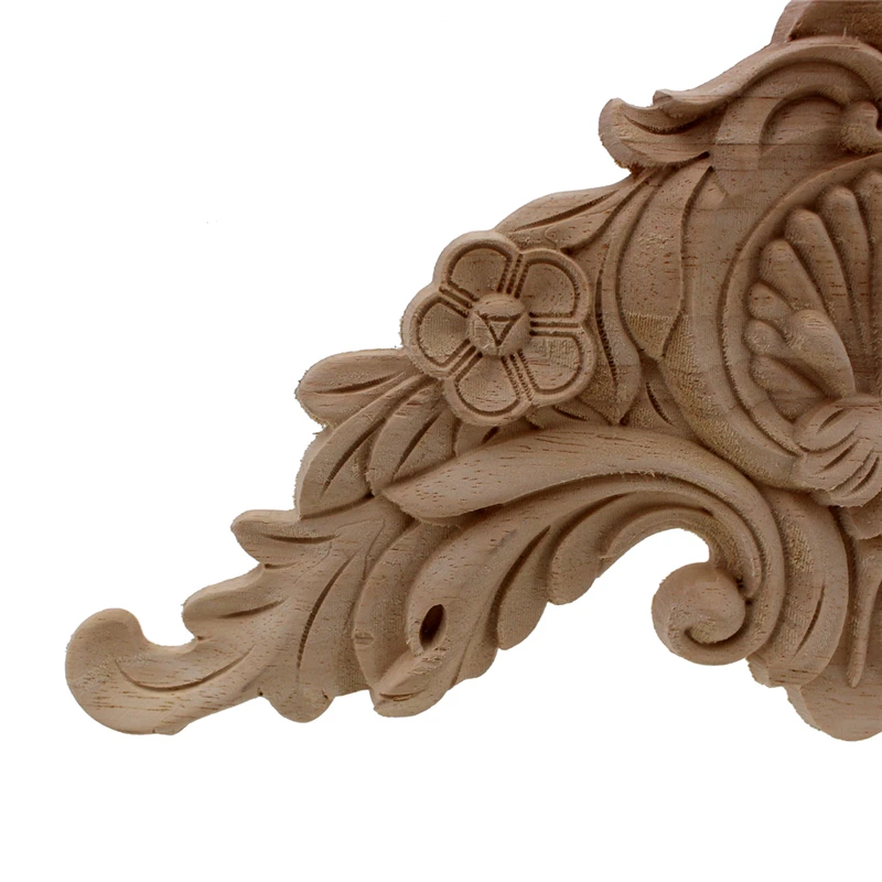 VZLX Vintage Floral Carved Corner Wall Door Cabinet Furniture Decorative Figurines Wood Appliques Home Decor Decoration Maison