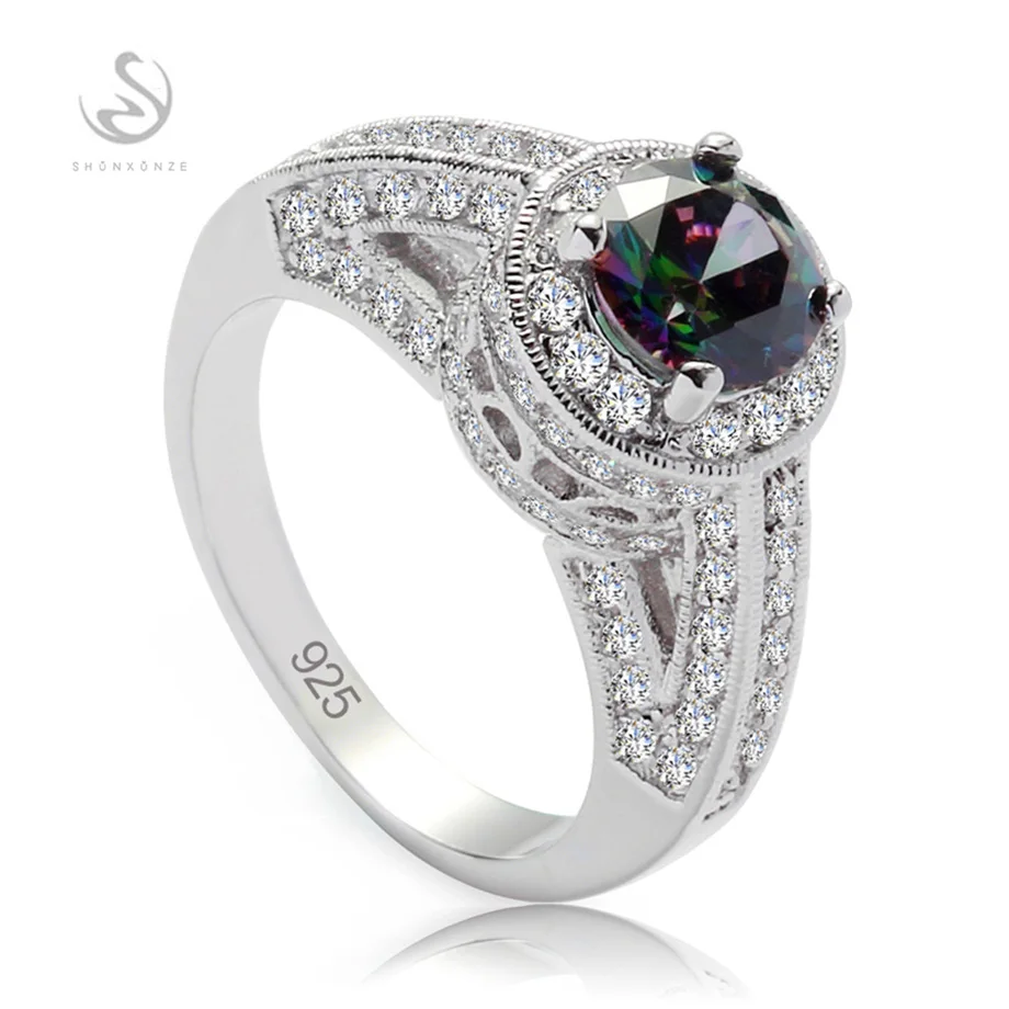 SHUNXUNZE Luxury Charms Wedding 925 Sterling Silver Rings Setting For Men And Women Rainbow Cubic Zirconia S-3798 Size 6 7 8 9