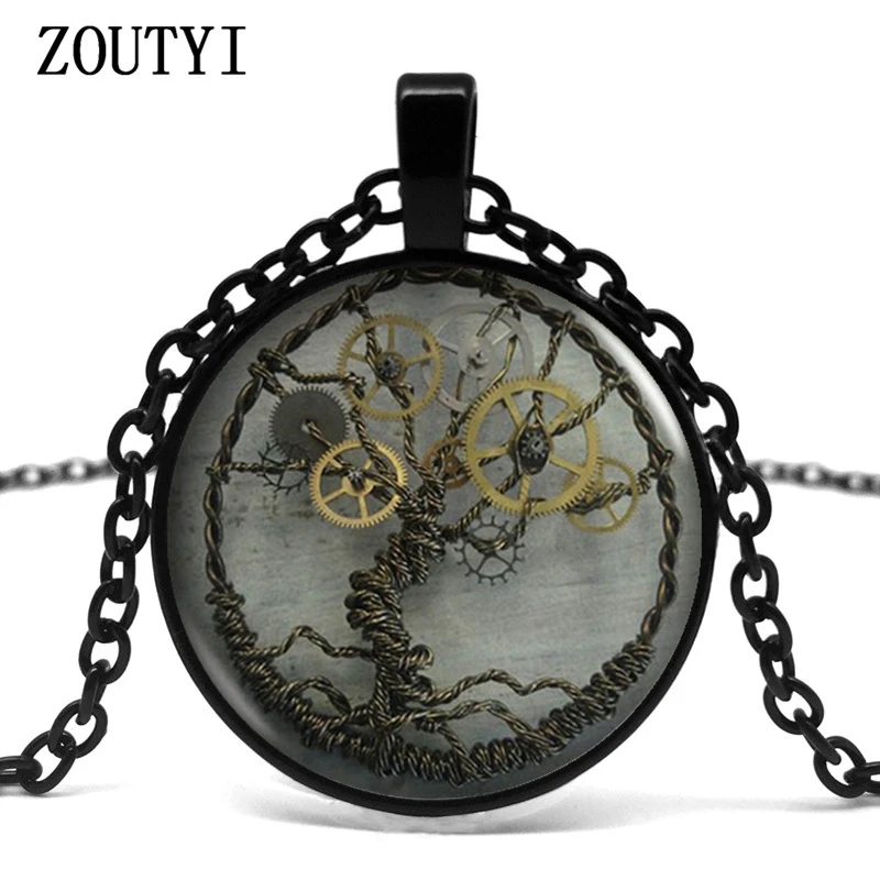 2018/ wholesale glass dome pendant necklace doctor time chain steampunk life tree vintage necklace collar Colgante.