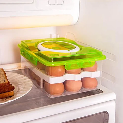 

kitchen egg storage box 1Pc Double Layers 24 Grids Eggs Holder Box Stackable freezer storage organizers Plastic Egg Storage Case