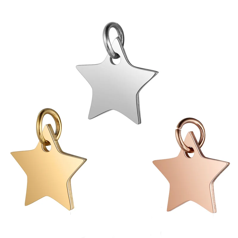 Aiovlo 5Pcs/lot High Quality Stainless Steel Five-Pointed Star Charms Pendant for Diy Necklace Bracelet Jewelry Making 12x13mm