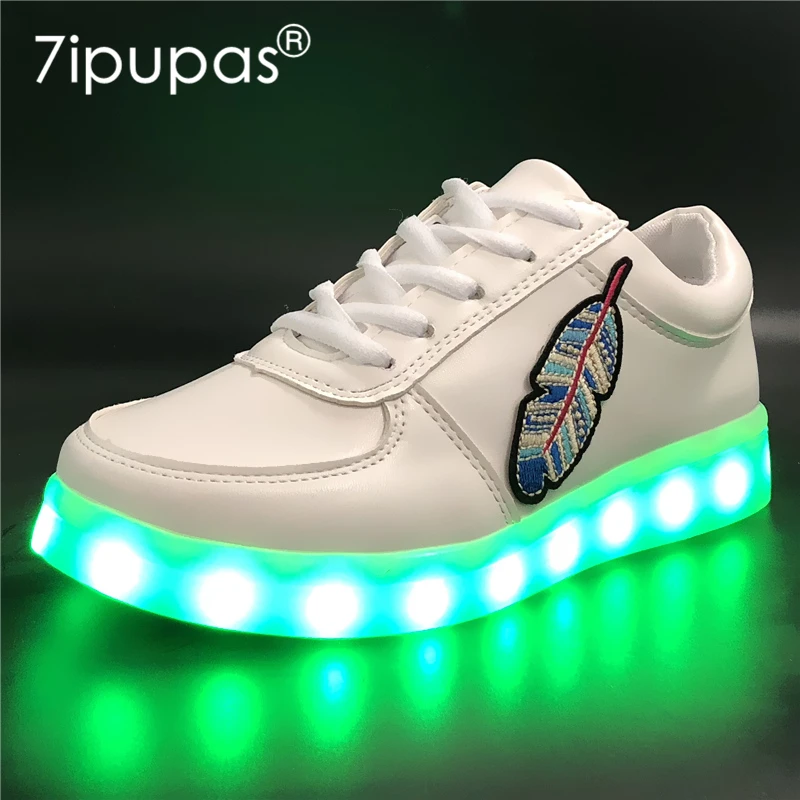 7ipupas EUR 30-44 Luminous Sneakers for Boy Girl Leaf Sneaker Children casual Glowing Shoes USB recharge Kids Led Light up Shoes