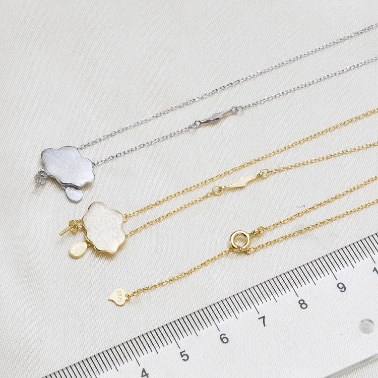 S925 Sterling Silver Pendant Chain Accessory Cloud&Rain Design Pearl Pendant Necklace Findings Silver&Gold Color 3Pcs/Lot