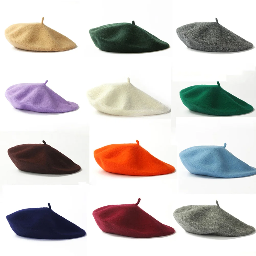 2022 Fashion Women Wool Berets Winter Hats Solid Color Beret Female Bonnet Caps Winter All Matched Warm Walking Caps