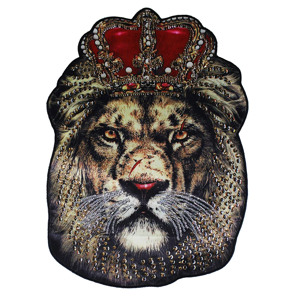 10pieces Sequin Large Big Lion King Head Fabric Patches Animal Applique Badges DIY Sewing on Jacket Apparel Accessories TH914