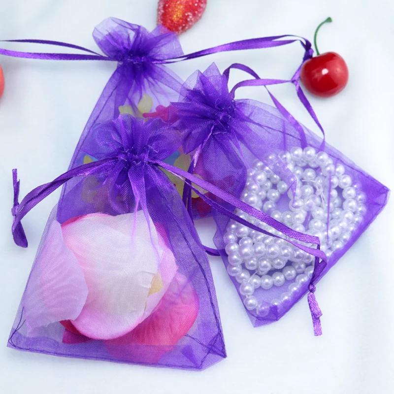 

500pcs/lot Wholesle New Purple Drawstring Organza Pouch Gift Bags Fit Wedding Party 90*120mm