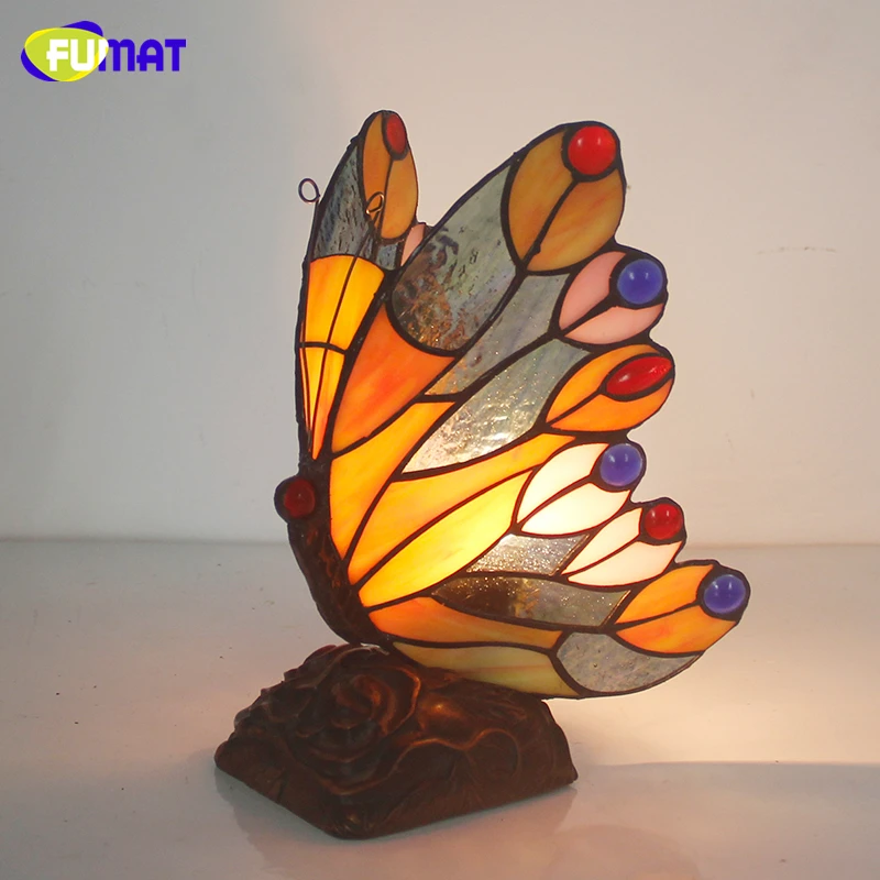 FUMAT Butterfly Night Lamp Stained Glass Light For Living Loom Bedside Lamps Home Deco Butterfly Lampshade Nursing Night Lights