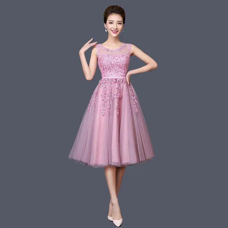 Afs # Roze Kant Korte Graduation Bruidsmeisjekleding Toast Pak Bruiloft Jurk Meisjes Prom Gown Goedkope Groothandel Kleding