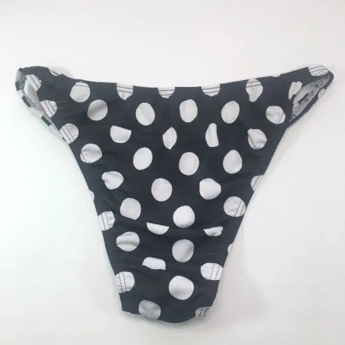 Mens String Bikini G3774 Narrow Waist Black white Dots Polyester jersey