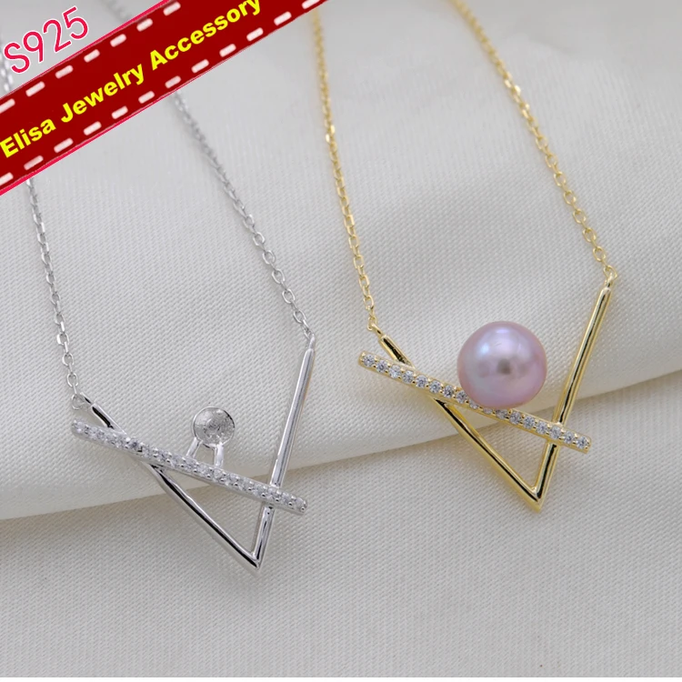 V Design Pendant Chain Fittings S925 Sterling Silver Pearl Pendant Choker Components Women DIY Necklace Jewelry Accessory 3Pcs