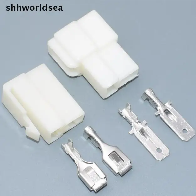 Shhworldsea 50Set 6.3mm 2 pin Crimp Terminal Female Spade Connector + Male Spade Connector + Case socket plug for Car Motorcycle