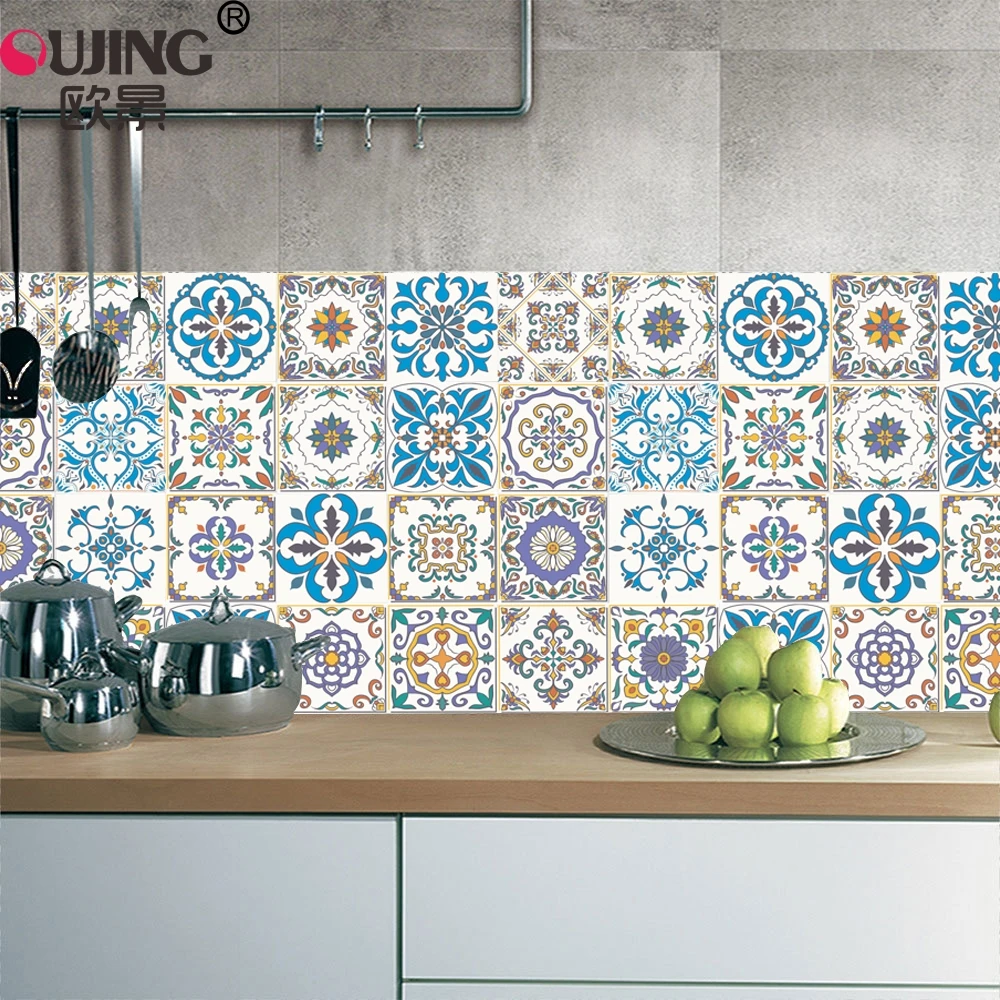 

10/15/20cm Retro Tiles Wall Sticker Kitchen Bathroom Tile Waist Line Wallpaper Thicken PVC Waterproof Peel & Stick DIY Art Mural