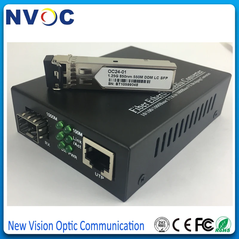 

1000M 1RJ45+1Gigabit SFP,Unmanaged Fiber Optic SFP Media Converter/Switch With 1.25G,MM,850nm,550M,DDM,Duplex LC Module