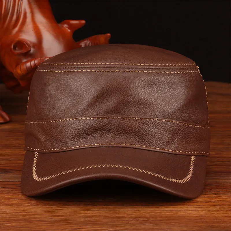 HL175 2021 Spring Fashion Genuine Cow Leather Baseball Cap Hat Men\'s Genuine Leather Baseball Cap Hat Brand New Style Hat