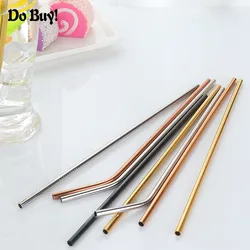 2 Pcs Long Stainless Steel Drinking Straws with Cleaner Brush Reusable Metal Straws 26.7cm Length Eco-friendly Home Bar Tools