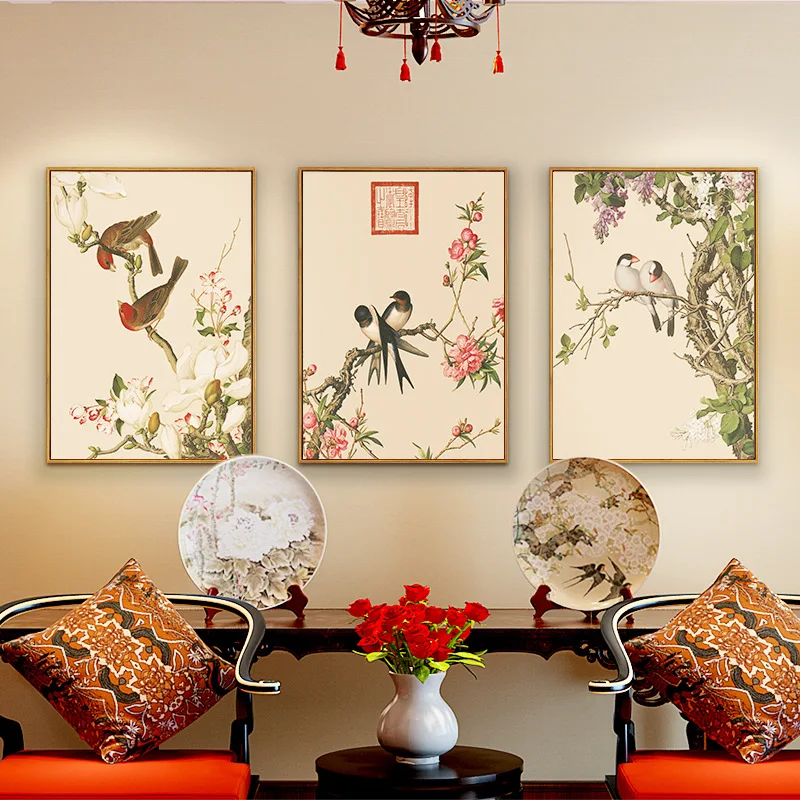 

HD Animal Bird Oil Painting Spring Peach Blossom Picture Chinese Style Oil Canvas Painting Company Wall Decoration no Frame