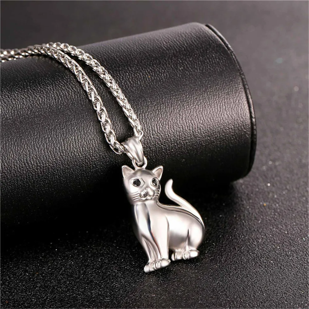 Stainless Steel Cat Pendent Necklace for Women Men Animal Cute Dainty Necklaces Accessaries Hot Sale Birthday Party Jewlery Gift