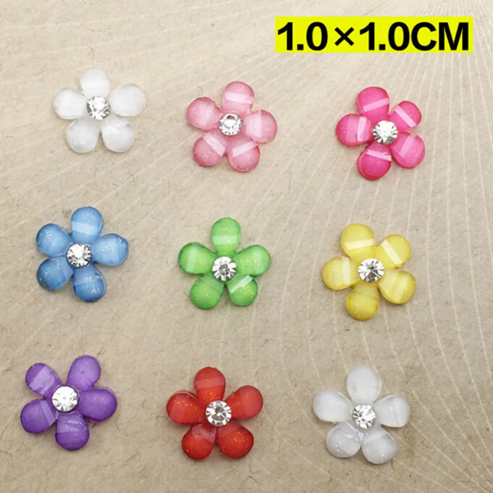 20pcs/LOT Cute Resin Flower With Rhinestone Flatback Cabochon For Jewelry Findings DIY Phone,nail Art Decoration