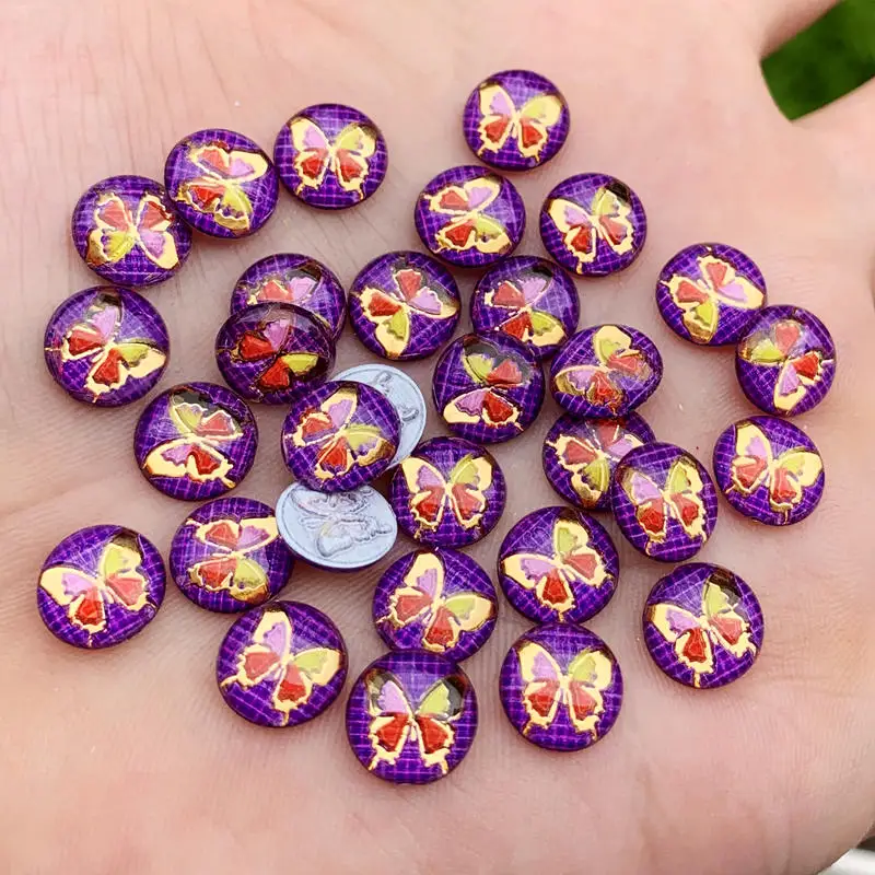 80pcs 10 millimetri Farfalla Colorata e Rotondo di Flatback Con Strass applique pietre e cristalli Cabochon Pulsante di nozze FAI DA TE-B31