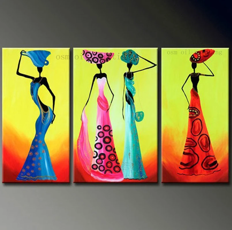 Christmas Decor Art Handmade High Quality Modern Abstract African Woman Hold Something on the Head Abstract African Painting