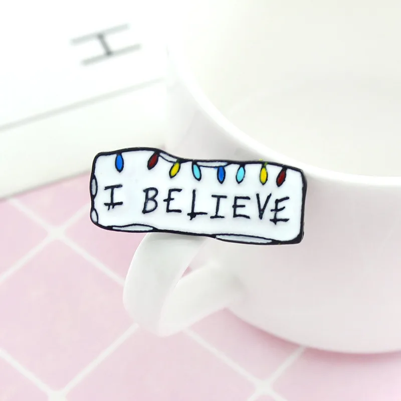 XEDZ I BELIEVE color Festive Brooch Christmas Stranger Things Christmas Lights Unique Lapel Pins Denim Hat Badge Christmas Gifts