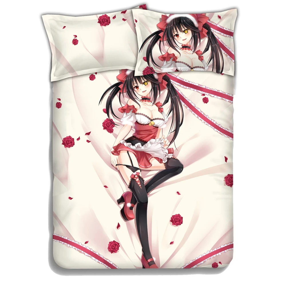 Anime JK DATE A LIVE Tokisaki Kurumi Nightmare Christmas Girl Cosplay Bed Flat Sheet Quilt Cover PillowCase Bedding Set 4PCS