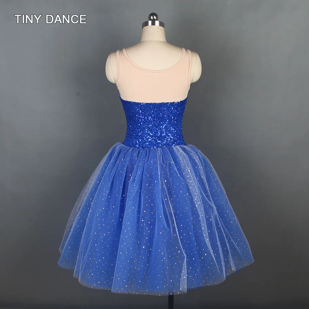 Vestido de lentejuelas brillantes para niño y adulto, tutú de Ballet romántico azul brillante, traje de espectáculo de escenario, vestido de baile