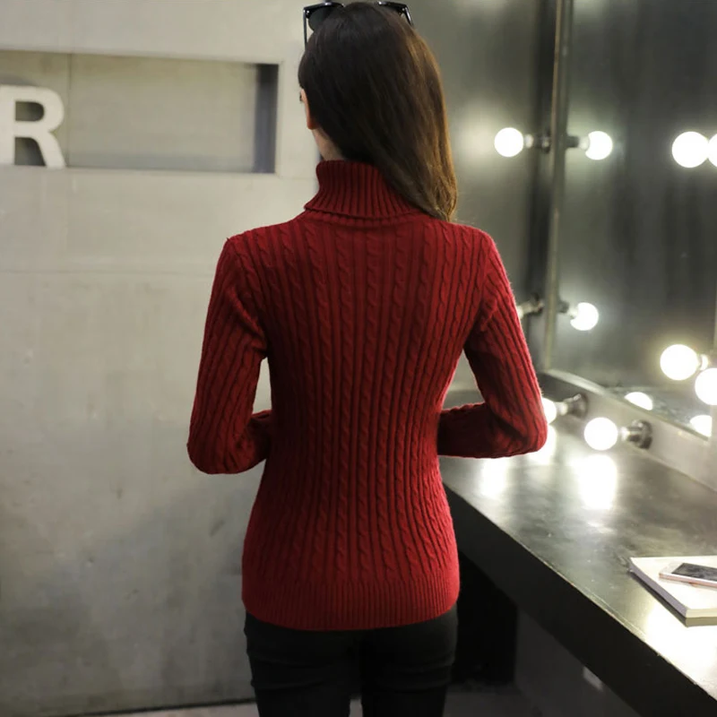 PEONFLY balck Turtleneck Women Autumn Warm Cashmere Sweater Women Pullovers Jumper Knit Sweater Female Pull Femme Burgundy