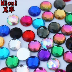 Micui 100pcs 10mm Round Chamfer Acrylic Rhinestones Crystal and Stones Flat Back No Hole For Clothes Crafts Decorations  MC752