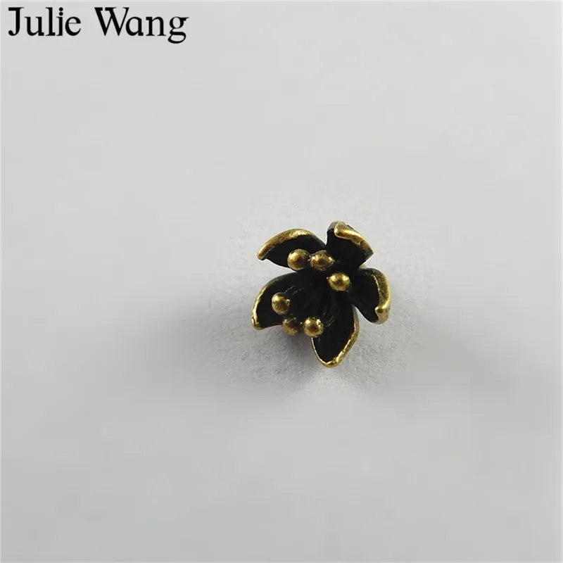 Julie Wang 10pcs Antique Bronze Retro Flowers Copper Charms For Necklace Pendants Findings Jewelry Making Accessory