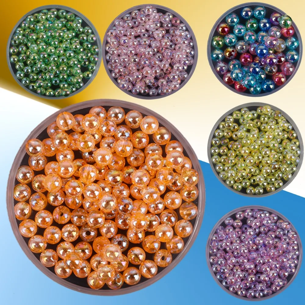 6 8 10mm 50-100pcs AB Color Round Acrylic Bead Mix Rainbow Colors Loose Spacer Beads For Jewelry Making DIY Bracelet