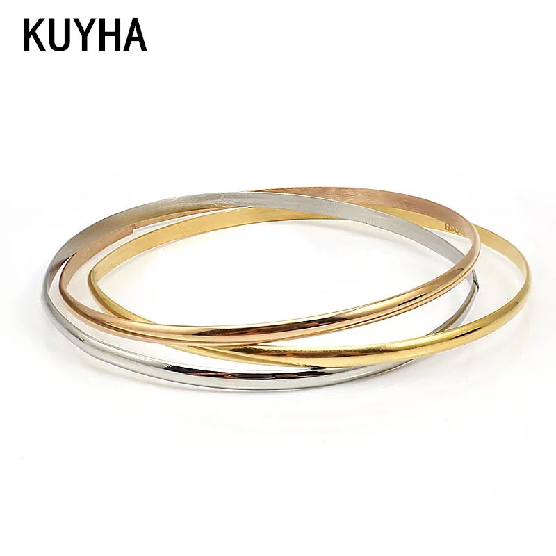 3 Color Smooth Fashion Wedding Bangle 3pcs/set Gold and Rose Gold Silver Color Simple Wiring Bracelet Wristband Wire Bangles