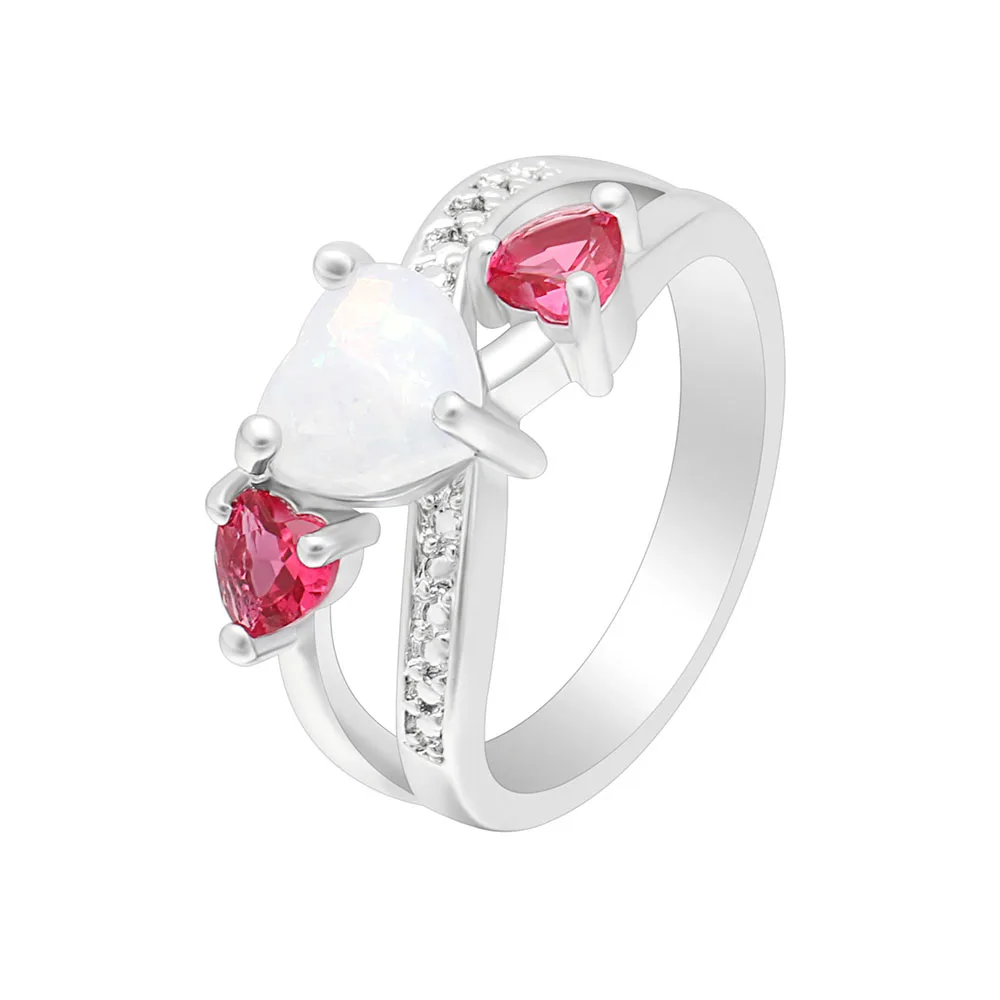 Hainon White And Pink Opal Rings For Women Heart Shape 2018 New Design Finger Rings Engagement Rings Silver Color Filled Jewlry