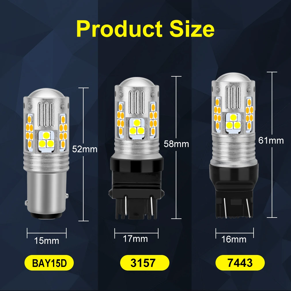 2Pcs 1157 BAY15D P21/5W Dual Color Led T20 7443 W21/5W Car DRL Turn Signal Lamp Led Bulb T25 3157 P27/7W Auto Lights Bulb 12V