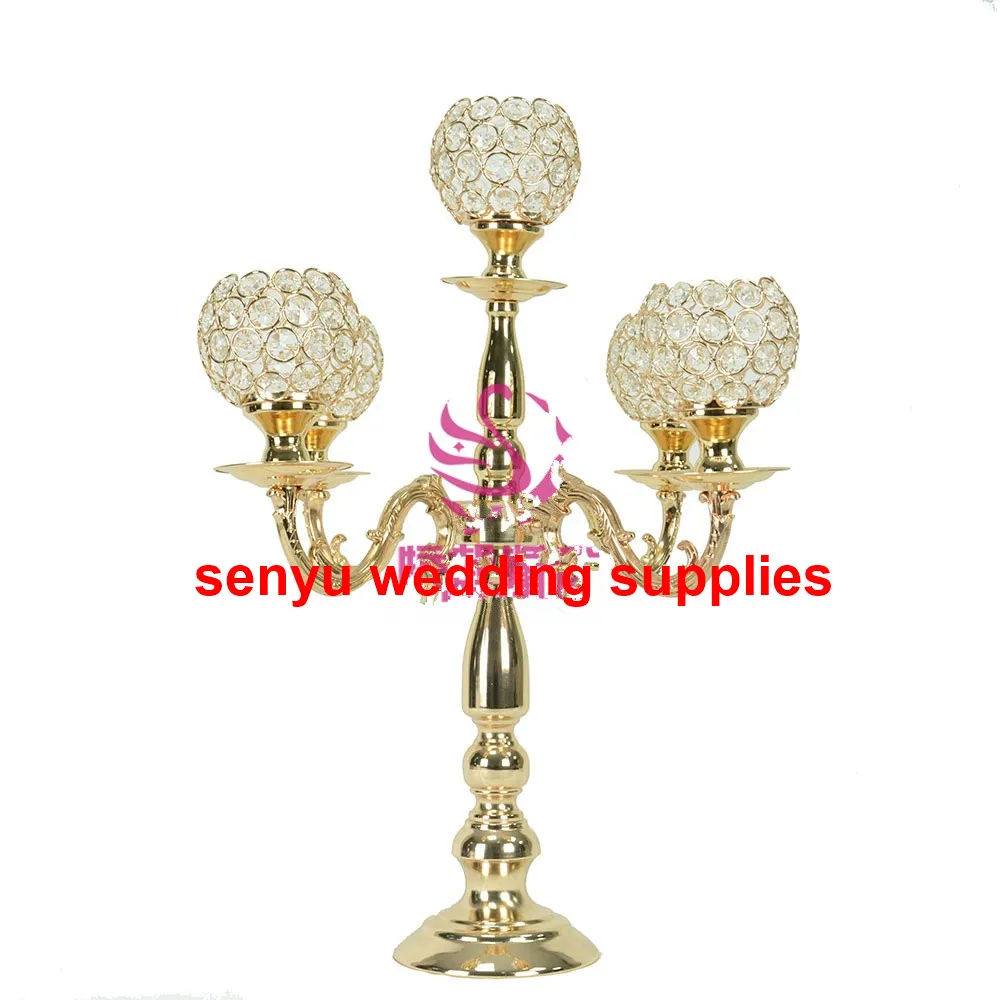 

New style Candle Holders 5-arms Metal Gold/ Silver Candelabras Crystal Candlesticks For Wedding Event Centerpieces senyu0008