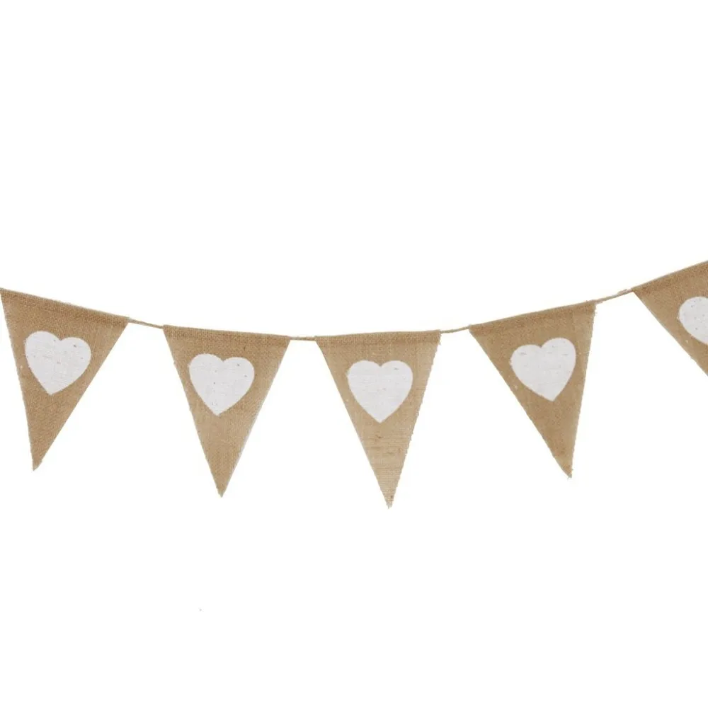 Ghirlanda Di Bandierine A Cuore In Iuta Rustica, 13 Bandiere Con Nastro Vintage, Per Matrimonio E Compleanno (Giallo) - 2