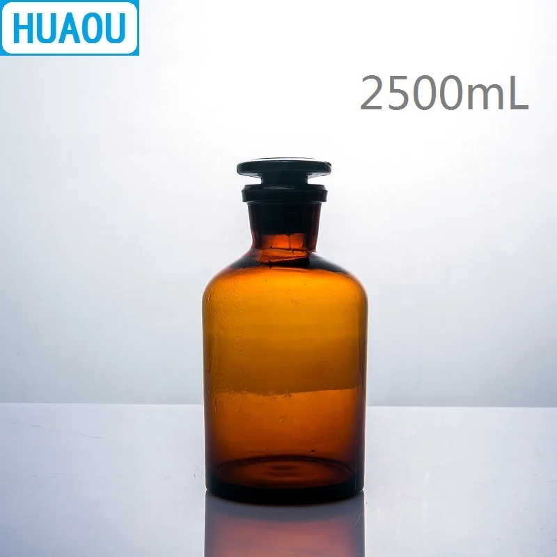 HUAOU 2500mL Narrow Mouth Reagent Bottle 2.5L Brown Amber Glass with Ground in Glass Stopper Laboratory Chemistry Equipment