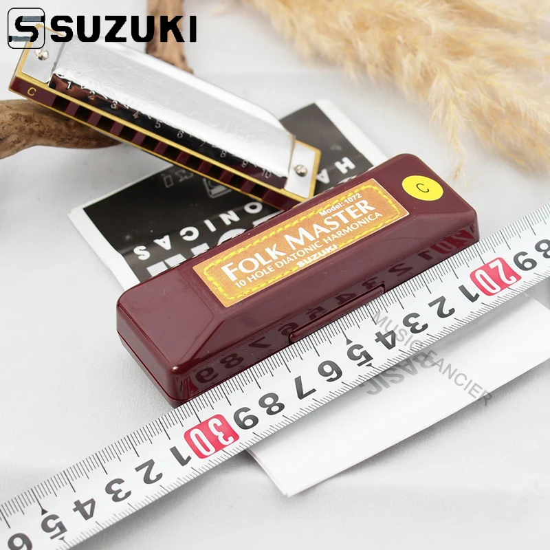 SUZUKI Harmonica New Silver 1072 FolkMaster Harp Diatonic Harmonica10 Hole Blues Gaita Musical Instrument [C, A, B, D, E, F, G]