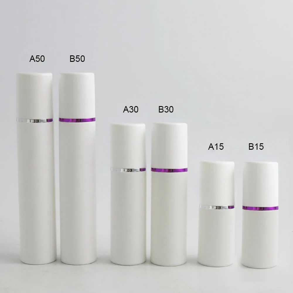 10 x 15ml 30ml 50ml Empty White Plastic Airless Pump Cosmetic Bottles  Sliver Line Lotion Cream Bottles Vacuum Toiletries