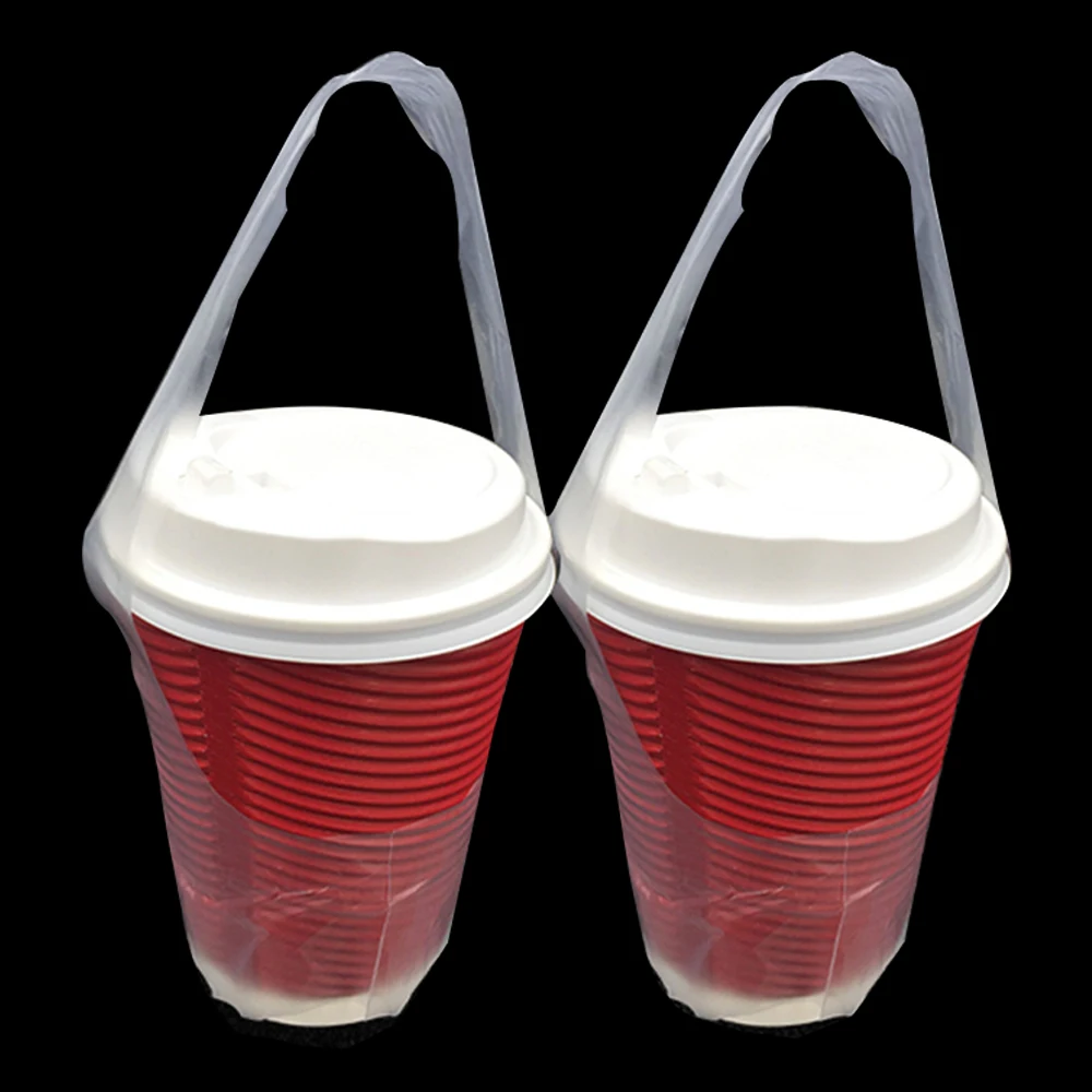 300Pcs/ Lot 12.5x23cm T-Shaped Bayonet Type Single Cup Carrier Packaging Bag Plastic Clear Portable Handle Beverage Package Bags