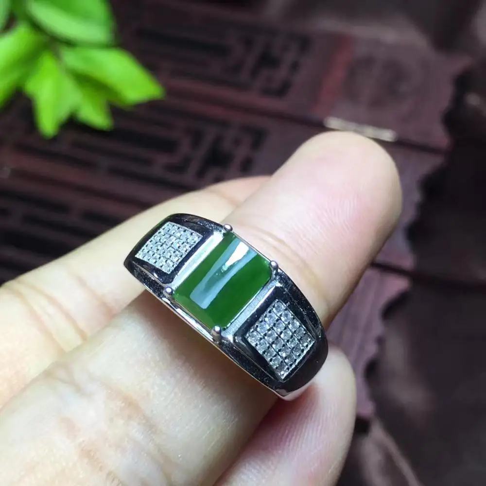 spinach green jade  ring for men